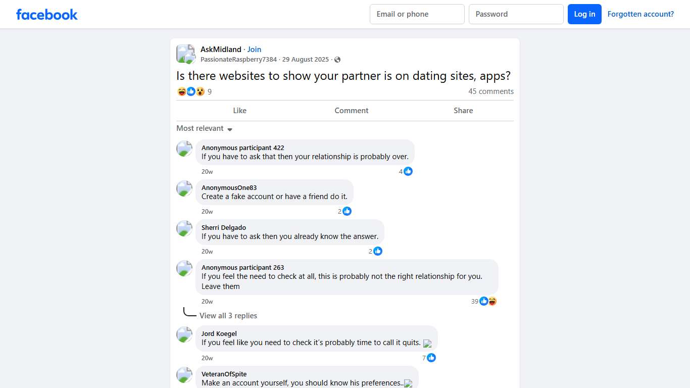 AskMidland | Is there websites to show your partner is on dating sites, apps | Facebook